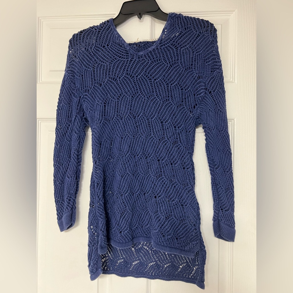 Paradise Shores Blue V-Neck Women's Knit Hoodie.